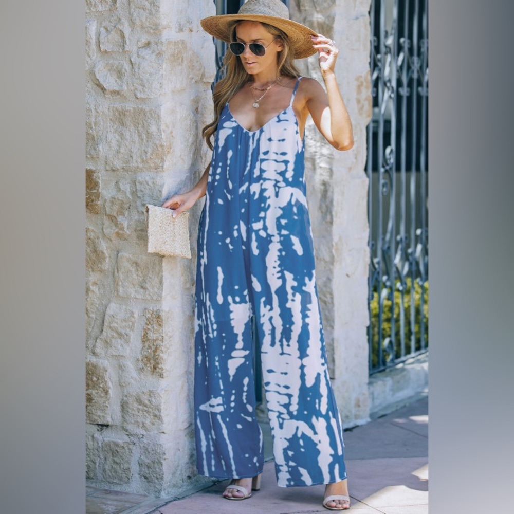 092. Women’s Jumpsuit Tie Dye In Bright Blue